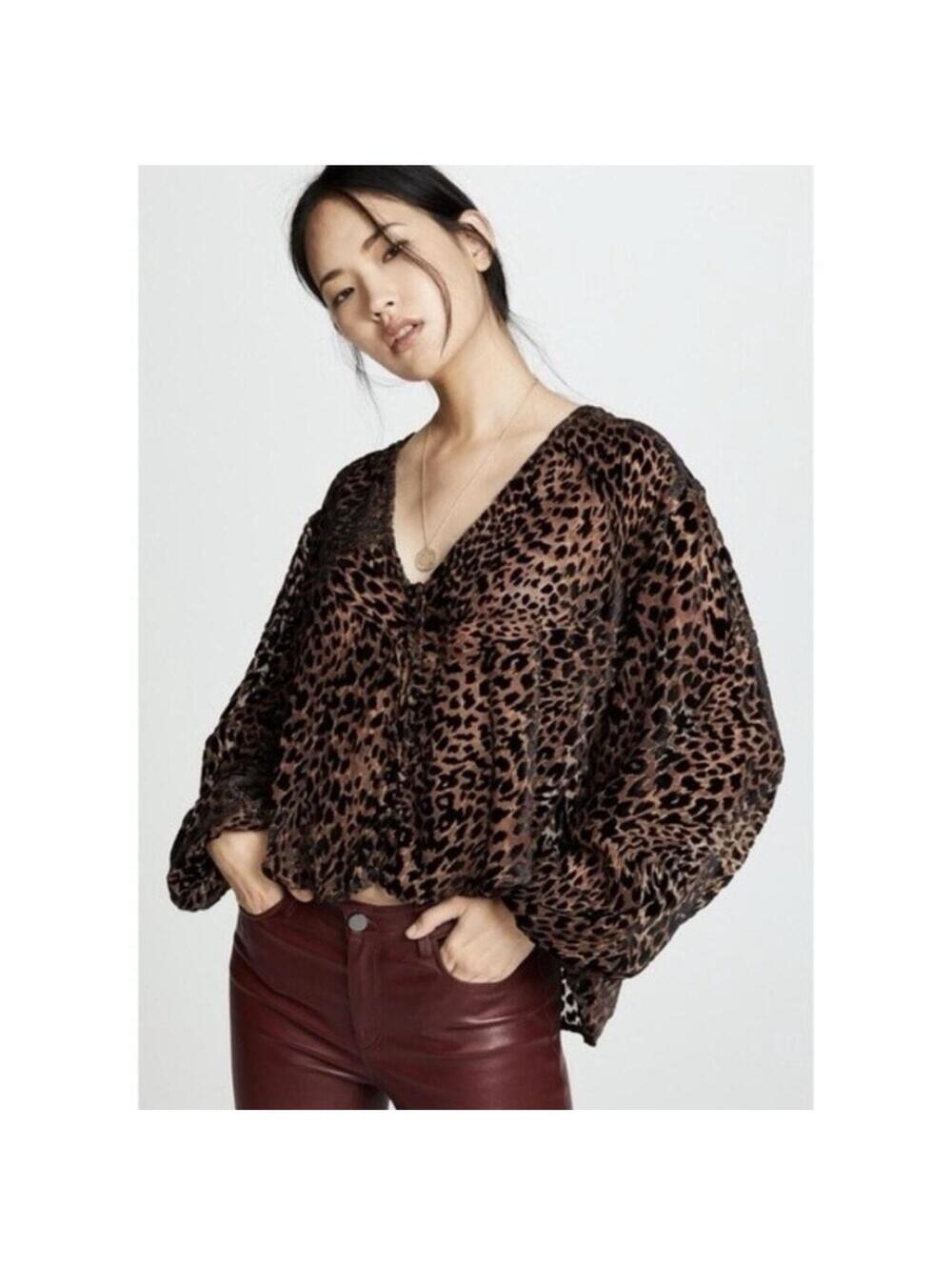 Free people wildest dreams velvet boho animal print top